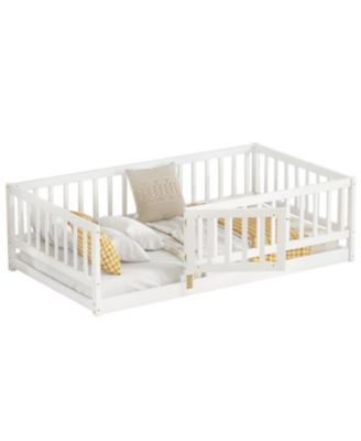 Twin Montessori Floor Bed with Fence and Door