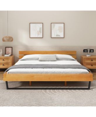 Pine Wood & Iron Bed Frame - Modern Industrial