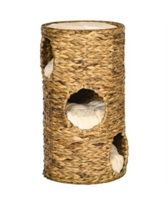 Cat Tower with Three Hideaways & Four Soft Plush Cushions in Brown