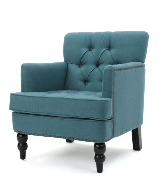 Dark Teal Tufted Club Chair With Studded Trim