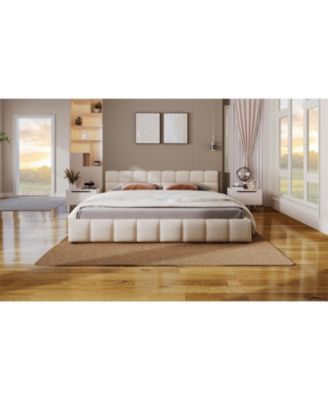 Elegant Chenille Upholstered Bed with Checkerboard Design, Queen