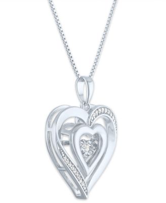 Double Heart Diamond Pendant Necklace (1/10 ct. t.w.) in Sterling Silver