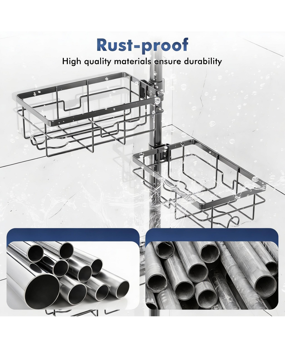 Adjustable Shower Caddy with 6 Baskets, Towel Rack, Toothbrush Case