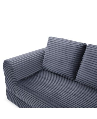 Streamdale 2-in-1 Folding Convertible Sofa Bed, Modern Corduroy Sleeper Couch with 2 Pillows, Gray