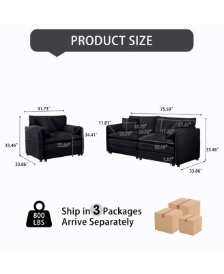 Luxury 2-Piece Chenille Cloud Loveseat Set with 3 Pillows