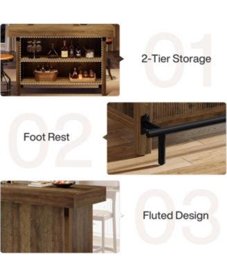 57.48-Inch Kitchen Cabinet & Bar Table, Industrial Counter Height Pub Table with 2-Tier Storage