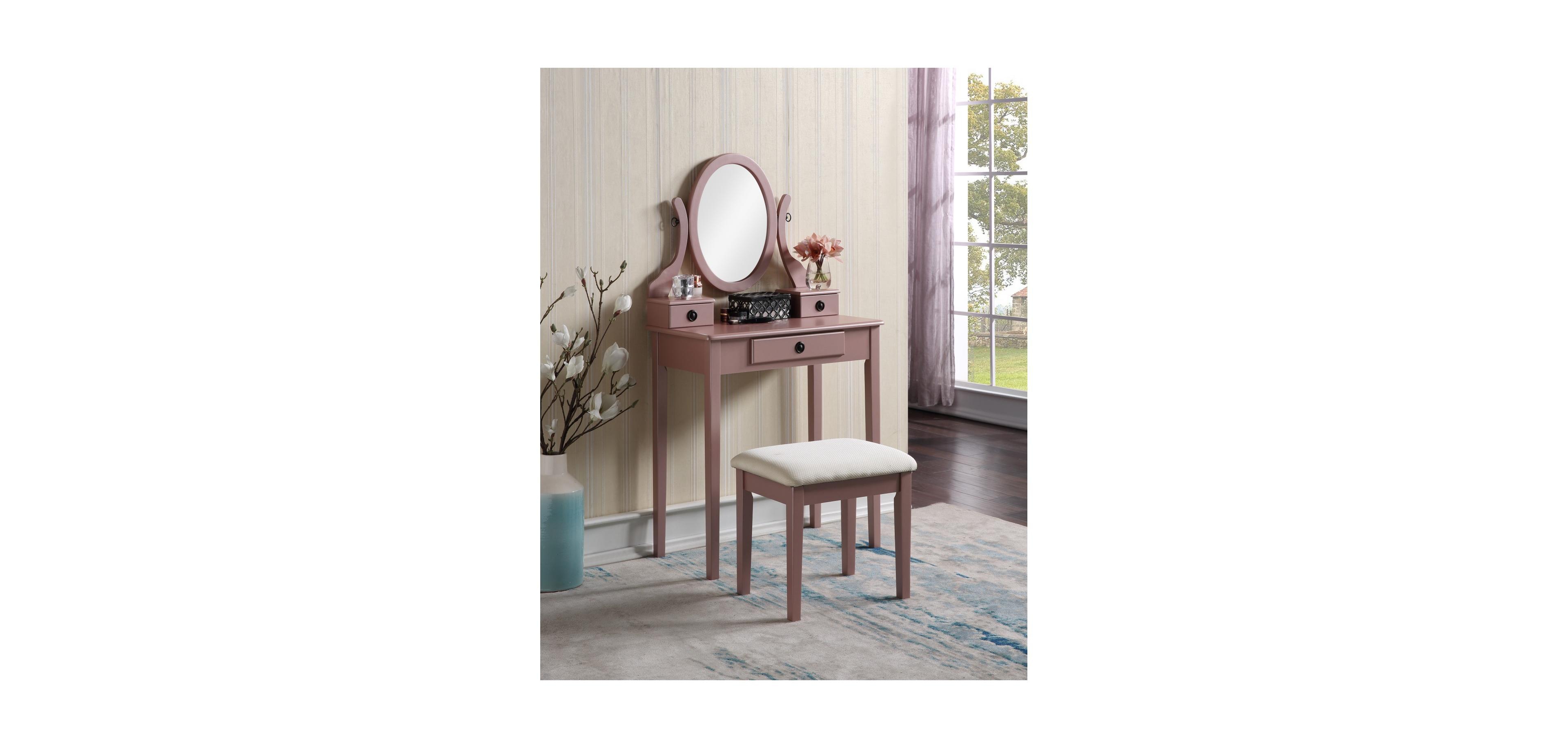 Streamdale Furniture Moniys Wood Moniya Makeup Vanity Table and Stool Set