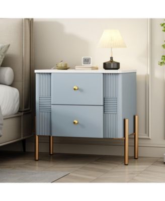 Modern Black Nightstand with Fluted Drawers & Gold Accents