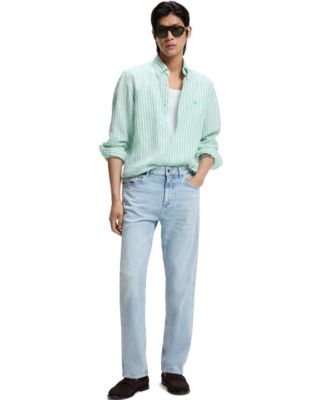 Men's Regular-Fit Striped Linen Dress Shirt