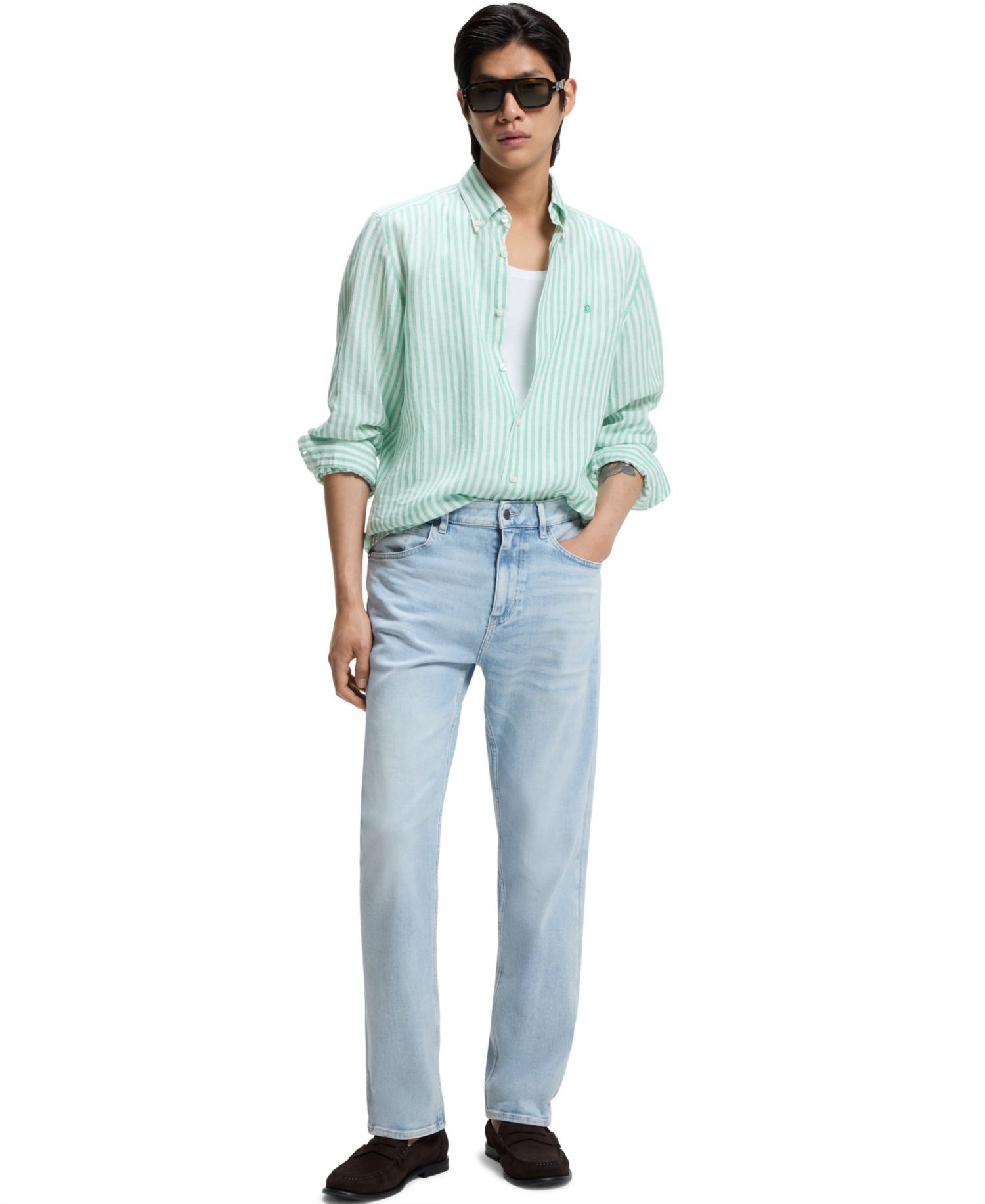 Men's Regular-Fit Striped Linen Dress Shirt