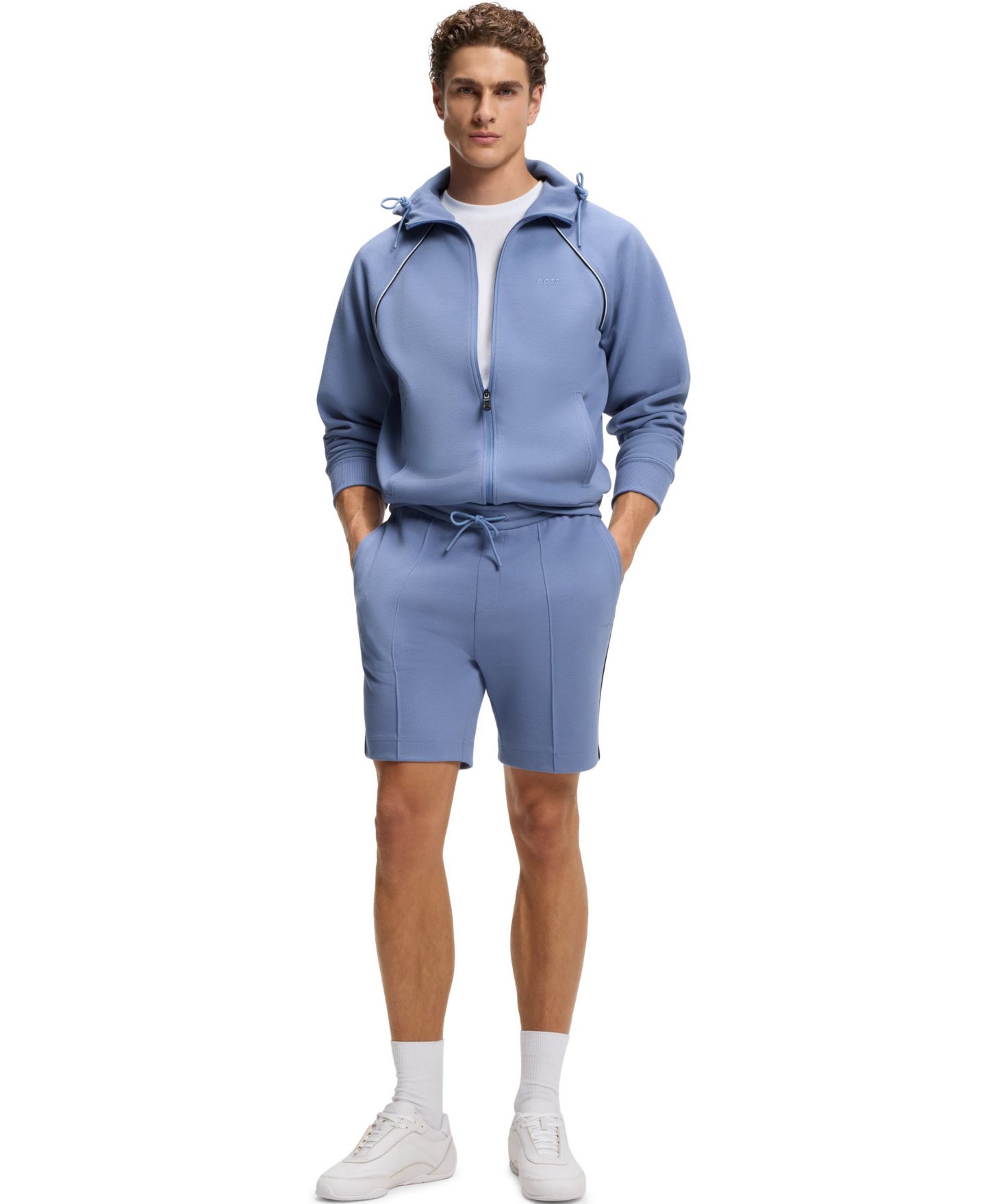 Мужские шорты Hugo Boss Cotton-Blend Piping Trim, цвет: Синий — фото 2