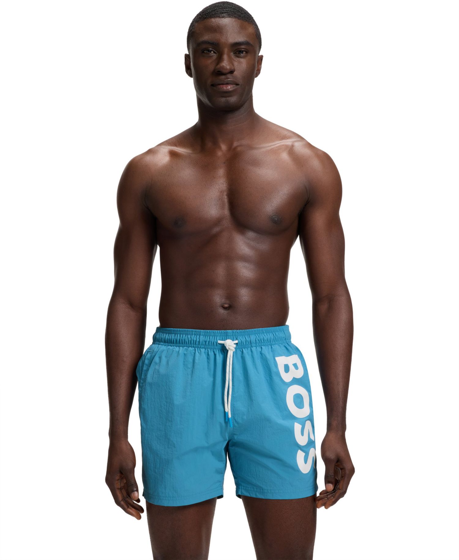 Men's Quick-Dry Vertical Logo Print Swim Shorts