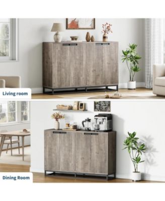 55" Buffet Sideboard Storage Cabinet, Modern Entryway Console with Adjustable Shelves, Grey