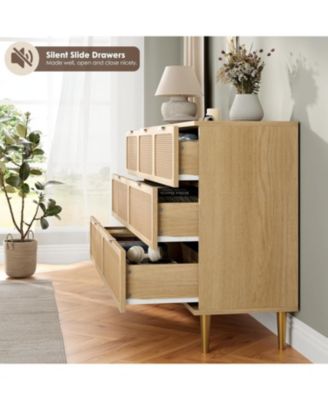 Rattan 7 Drawer Dresser for Bedroom, Tall Chest of Drawers with Deep Storage and Wide Top, Beige
