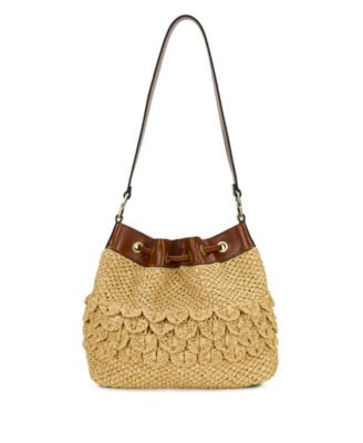 Scalloped Raffia Small Belamy Drawstring Handbag