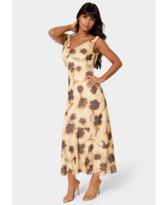 Womens Printed Chiffon Cowl Maxi Dress