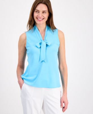 Women's Solid Sleeveless Tie-Neck Blouse, Regular & Petite