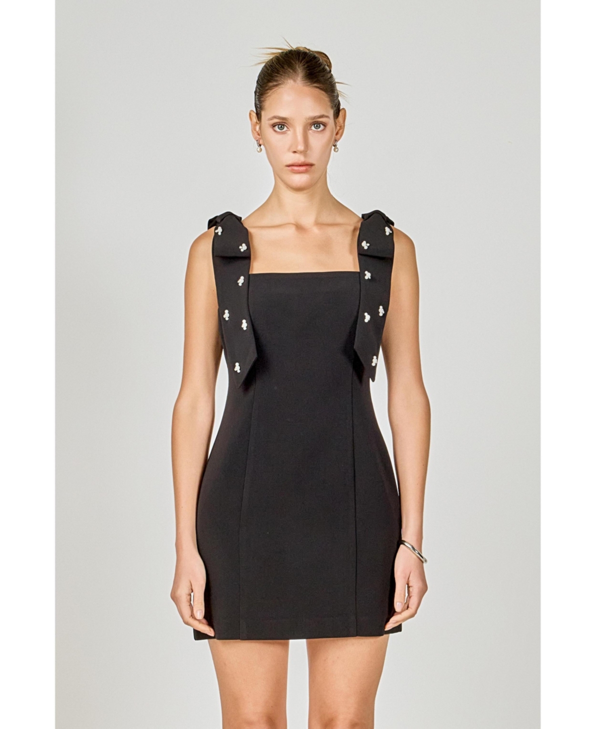 endless rose Women's Mini Dress With Rhinestone & Pearl Embellised Bow