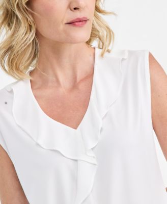 Women's Mixed-Media Ruffled Top, Regular & Petite