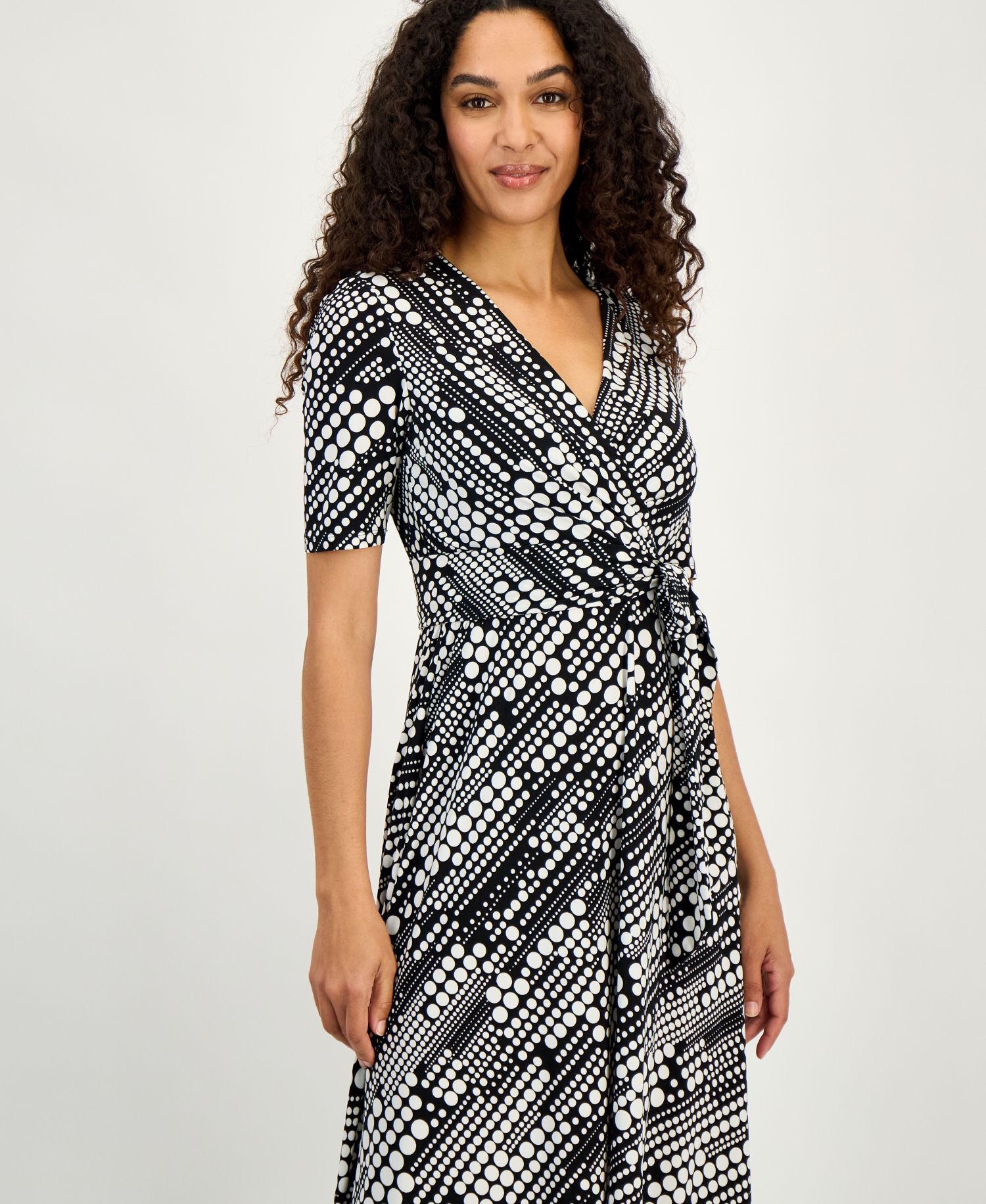 Women's Printed Faux-Wrap Midi Dress