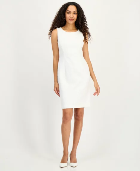 Women's Sleeveless Bonded-Lace Sheath Dress, Regular & Petite - Lily White
