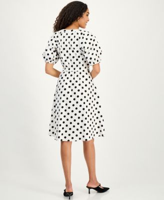 Women's Polka Dot Puff-Sleeve Midi Dress, Regular & Petite