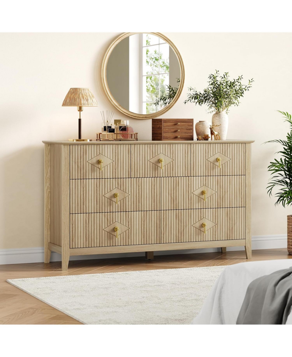 gaomon Wide Fluted Dresser, 7 Drawer Modern Wood Storage Chest for Bedroom, Living Room or Entryway