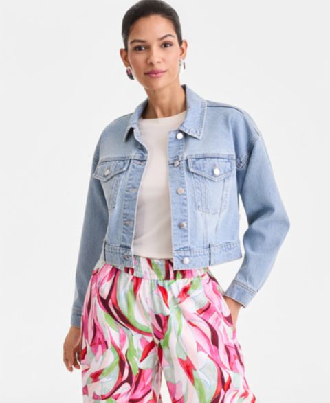 Женские куртки I.N.C. International Concepts Cropped Denim Jacket