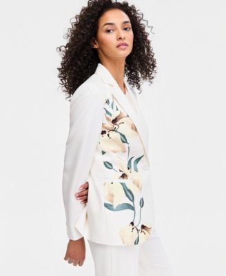 Women's Placement-Print One-Button Blazer & High Rise Wide-Leg Pull-On Pants