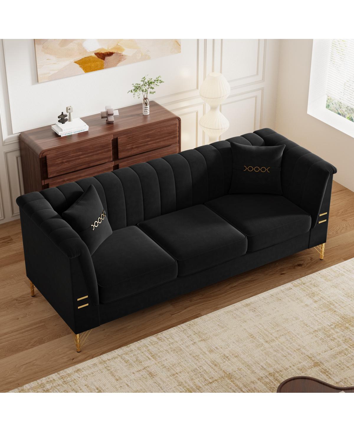 Streamdale Furniture Modern Velvet Sofa with Vertical Channel Tufting