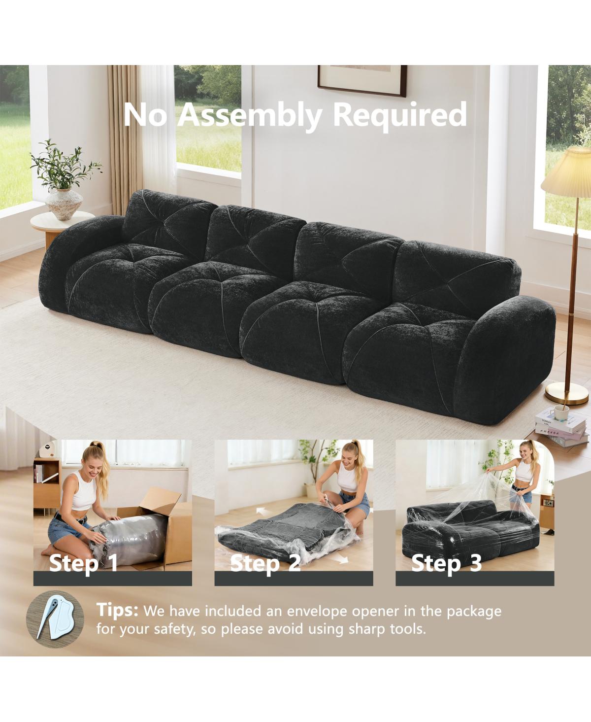 Streamdale Furniture Soft Velvet Boneless Sofa, Ergonomic, No Assembly, Black