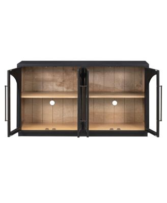  4-Door Large Storage Sideboard Buffet Cabinet with Glass Doors (Black