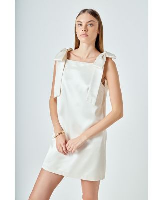 Women's Velvet Satin Bow Mini Dress