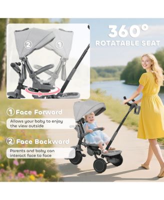 6 in 1 Kids Tricycle with Adjustable Push Handle for 1-5 Years