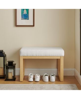 Shoe-changing bench with wooden frame and cushioned seat - Beige