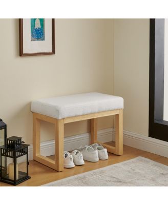 Shoe-changing bench with wooden frame and cushioned seat - Beige