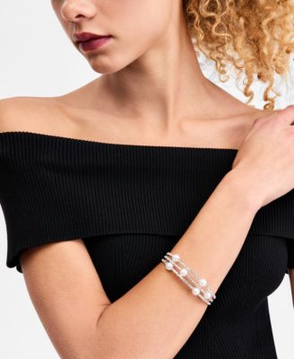 Crystal & Imitation Pearl Triple Row Cuff Bracelet