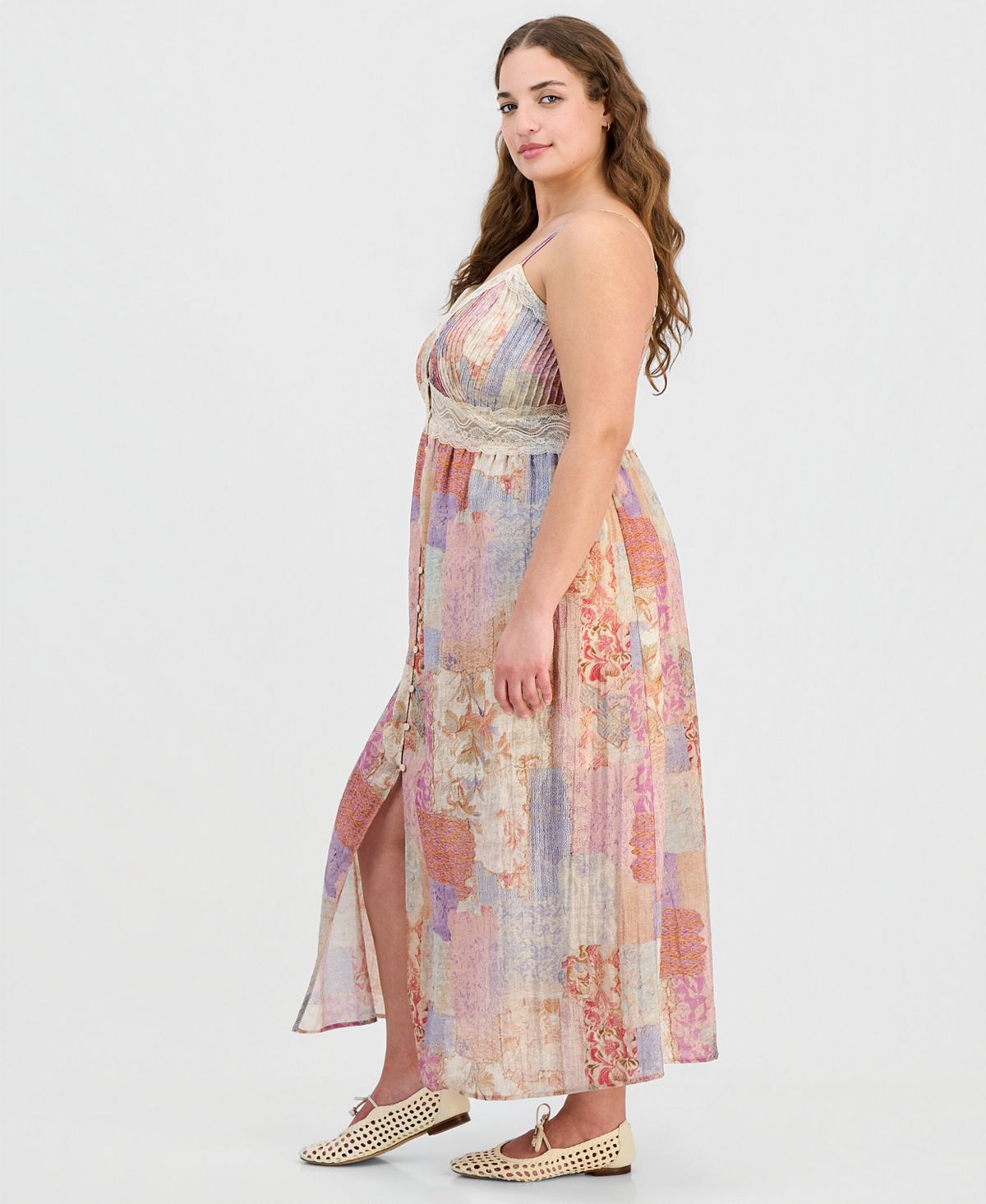 And Now This Women's Lace-Trim Patchwork-Print Maxi Dress, Macy's Exclusive view 3 — MAYCSS fashion products
