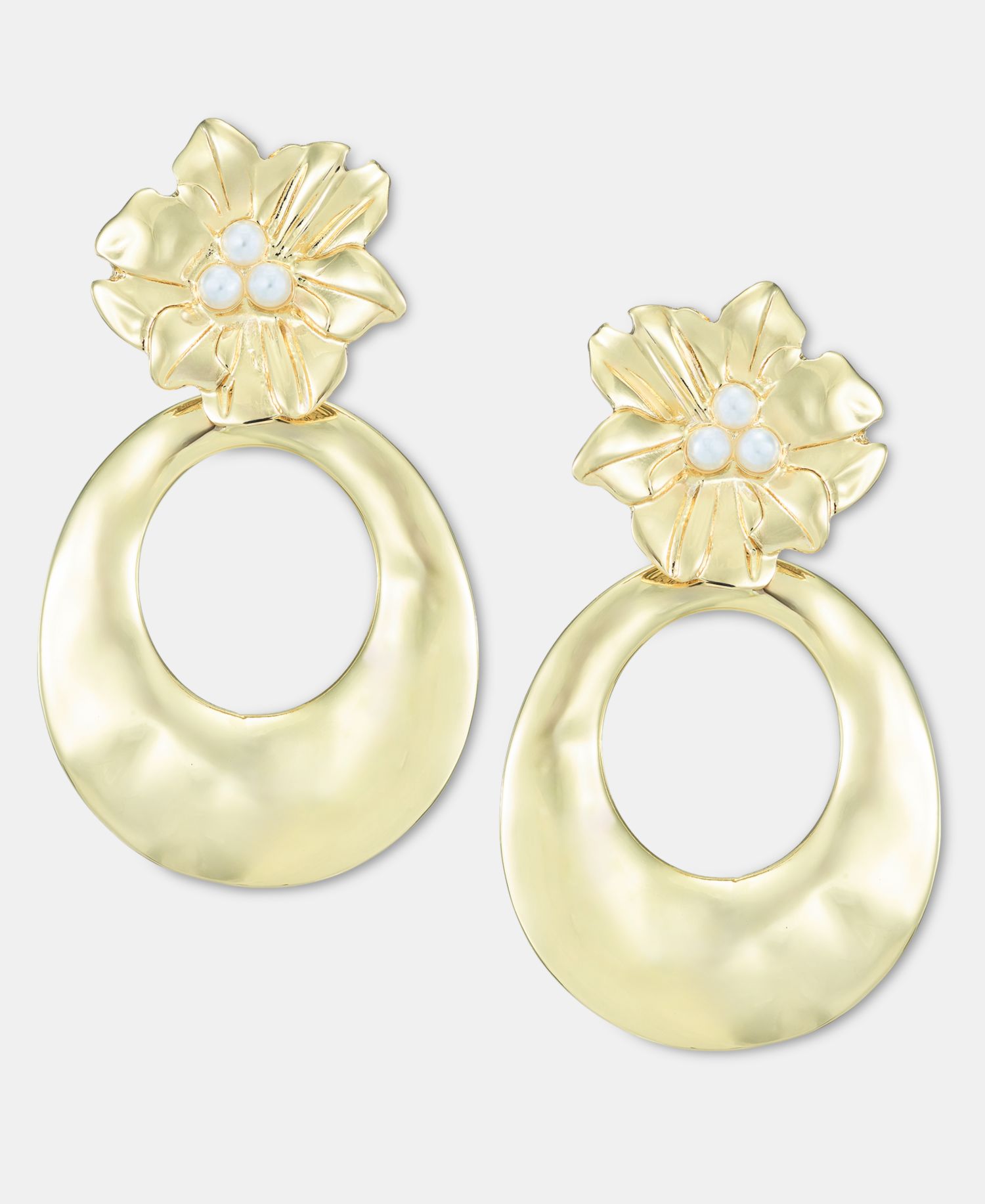 Imitation Pearl Flower Open Disc Drop Earrings