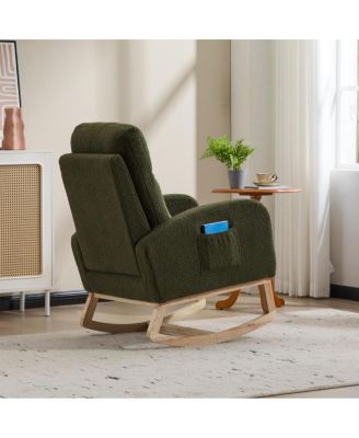  Modern Accent Rocking Chair with Solid Wood Legs & Side Pocket (green, teddy