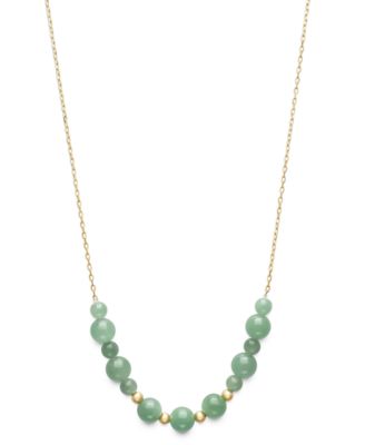 Dyed Green Jade Beaded Necklace in 10k Gold