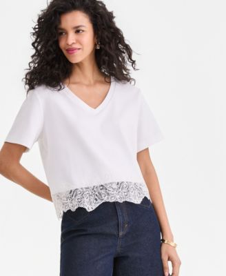 Women's Lace-Trim Short Sleeve T-Shirt