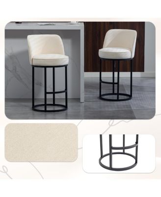 Counter Height Bar Stools Set of 2, Modern Barrel Counter Stools with Backrest