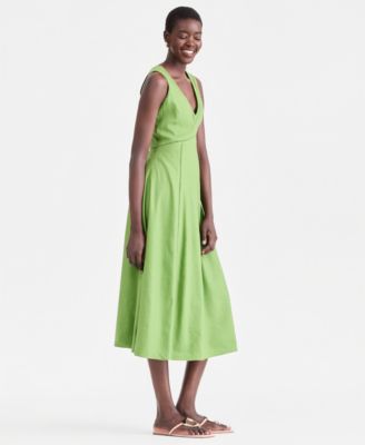 Women's Sleeveless V-Neck Linen-Blend Midi Dress