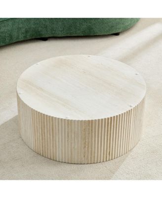 Faux travertine Round Coffee Table with Eye-Catching Relief Design, Travertine