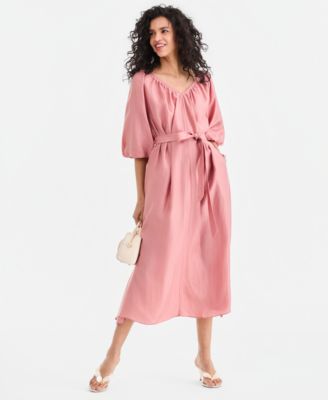 Women's 3/4 Sleeve Tie-Waist Midi Dress