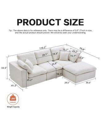 Modern L-Shaped Sectional Sofa with Chaise Lounge, Corduroy Couch