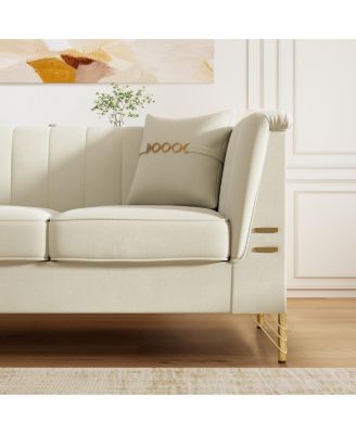 Modern Velvet 3-Seater Sofa with Vertical Channel Tufting