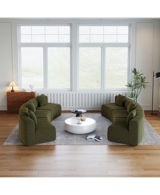 Chenille Curved Sectional Sofa with 6 Pillows, Modular Semi-Circular Sofa for Any Room