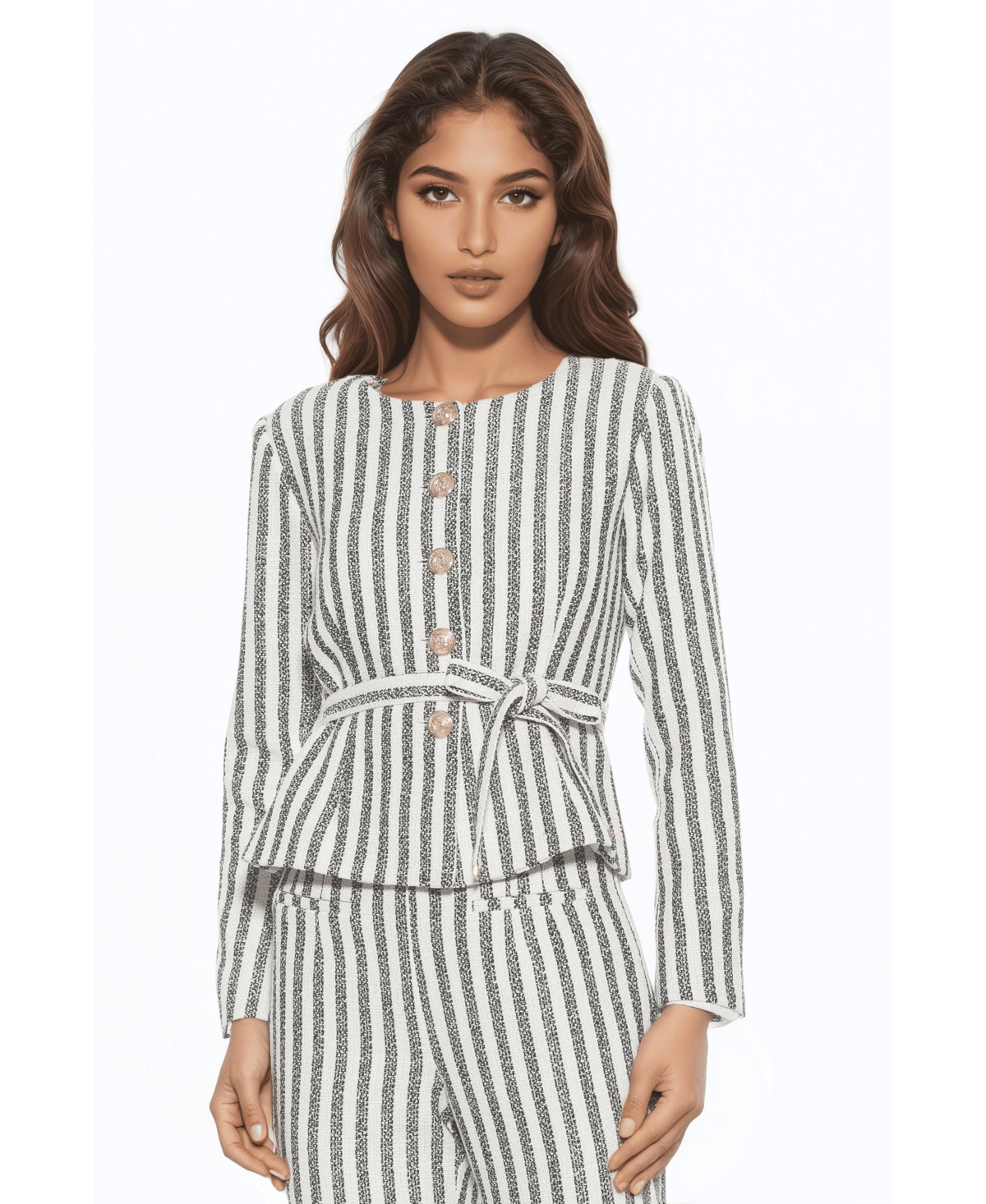 Alexia Admor Women's Arjun Striped Long Sleeve Scoop Neck Sweater Jacket